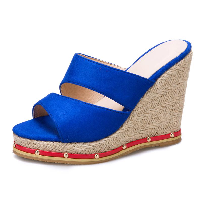 

Модные женские тапочки на толстой платформе, туфли на танкетке, летние босоножки с открытым носком и высоким каблуком, женские туфли на танкетке 42 королевский синий