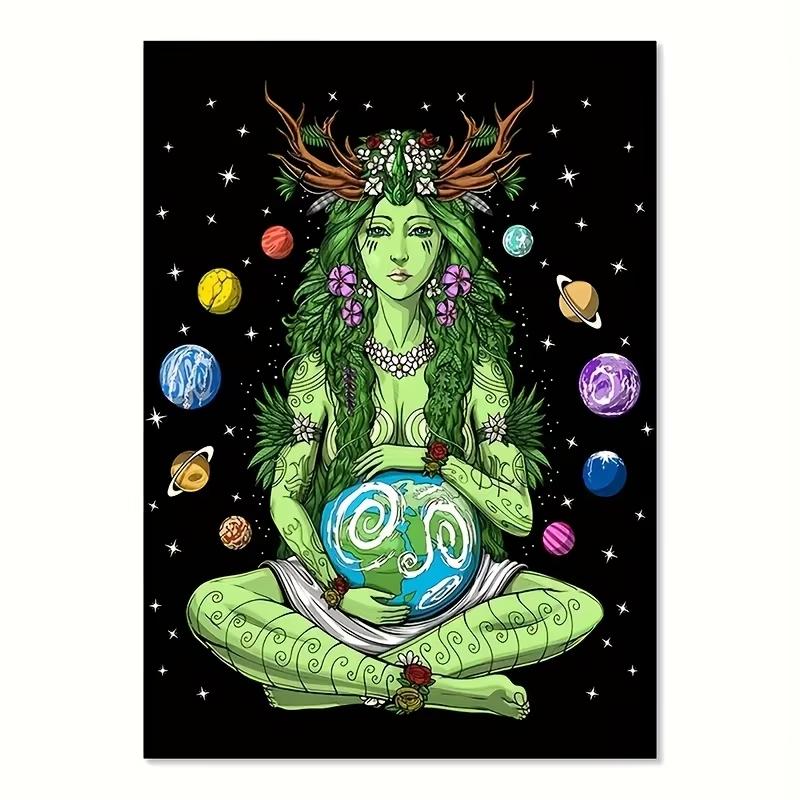1pc Gaia Greek Goddess Canvas Poster - Enchanting Celestial Wall Art, Earth Mother Spiritual Print with Planets & Stars, Framele (as the picture,20x30cm No Frame)