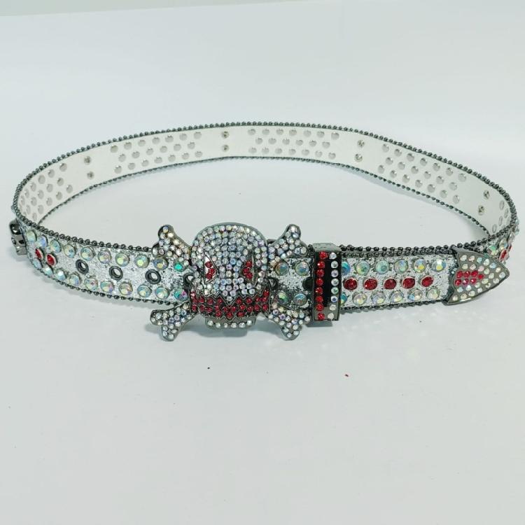 Versatile Male Female Skull Rivet Waist Belt with Rhinestone Buckle Adjustable
