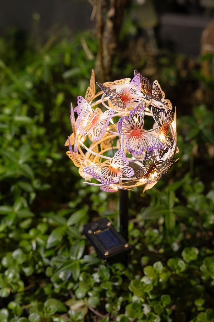 Décoration lumineuse solaire Nuée de Papillons - GALIX - G2623 - Métal - Hauteur 42 cm - 24 Micro LED - Blanc chaud - 3 Lumens