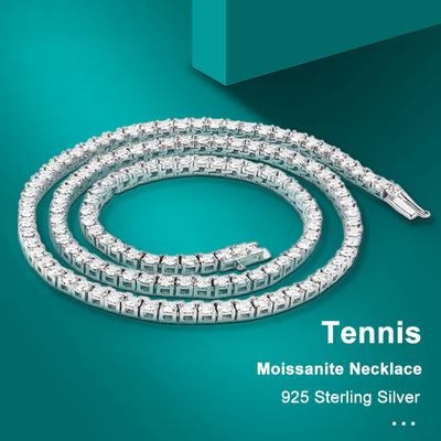 925 Sterling Silver Moissanite Tennis Necklace for Women Real 3/4/5mm Diamonds with Neck Chain Fine Wedding Jewelry