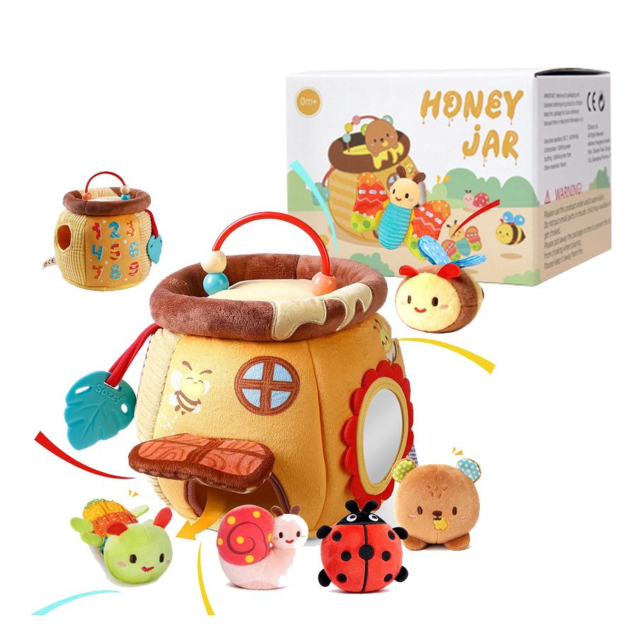 Baby Toys 6-12 Months, Barn Toys with Stuffed Farm Animals for Toddlers 1-3 Baby Plush Beehive wtih Rattles Squeaker Mirror