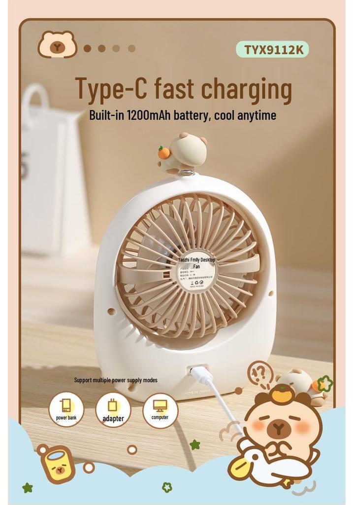Capybara USB Portable Dorm Fan: Cute, Compact, Child-Friendly Tabletop Fan