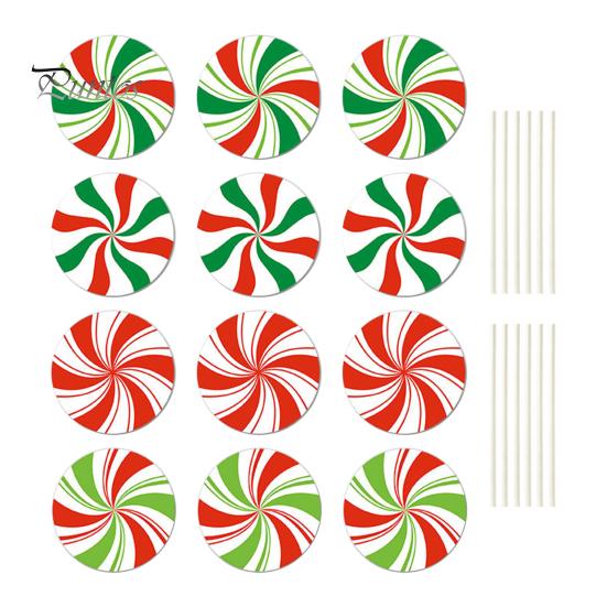 Reusable Outdoor Christmas Ornaments 12Pcs Candy Yard Stakes, Hollow Board Garden Decor with Metal Spikes, Easy Install Lawn Signs Red White Green for