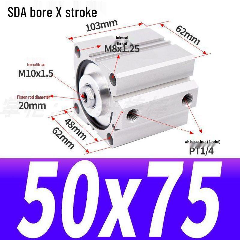 SDA Mini Pneumatic Cylinder, High Thrust, Thin Type, Bore Sizes 20/25/32/40/50