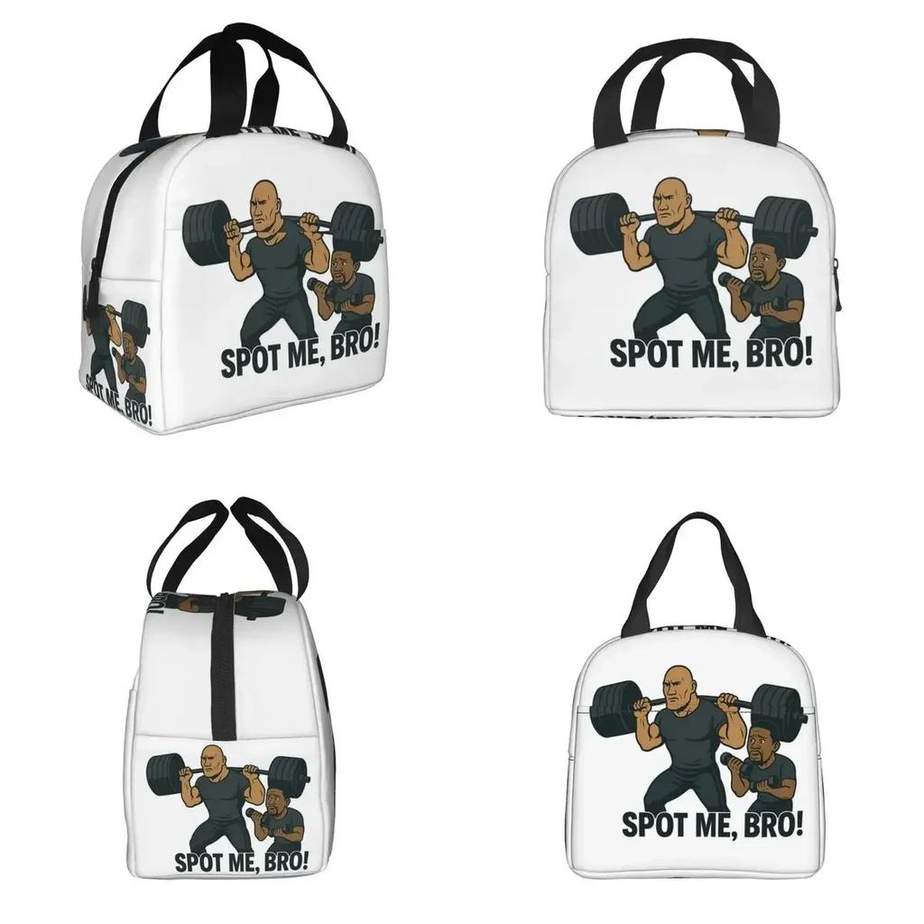 Dwayne Johnson And Kevin Hart Gym Cartoon Insulated Lunch Bag for Women Kids Portable Food Boxes Thermal Lunch Box Tote