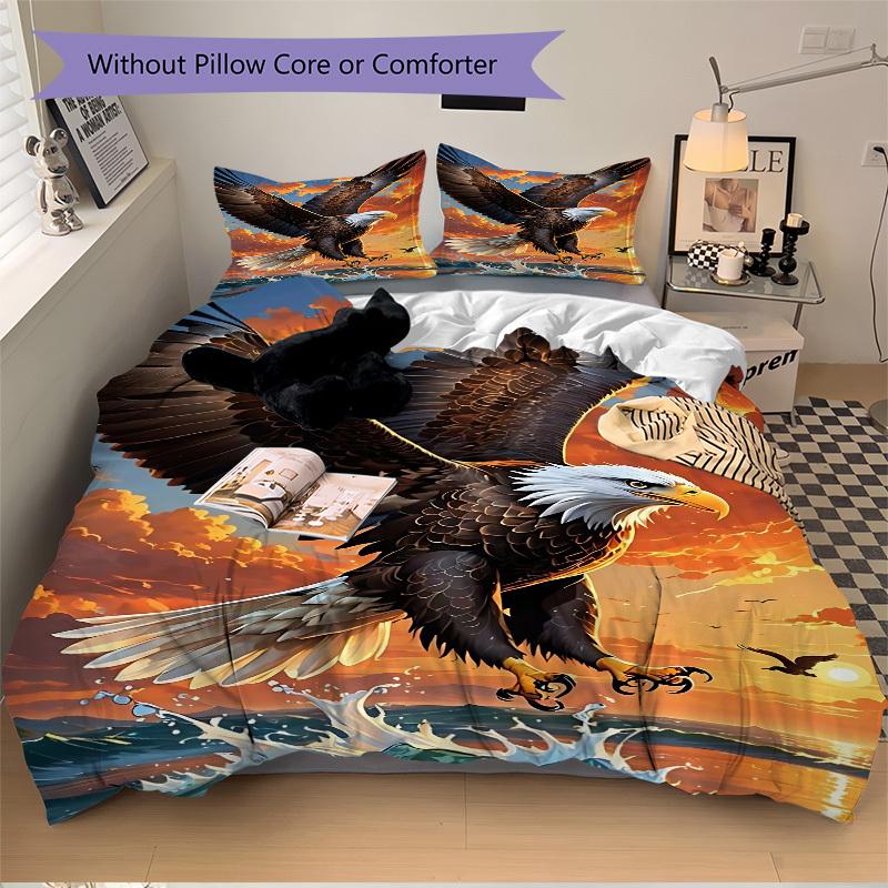 3pcs Eagle, Ocean Sunset Duvet Cover Set -Includes 1 Duvet Cover and 2 Pillowcases, No Quilt Core, All-Season Home Decor Yy251111115