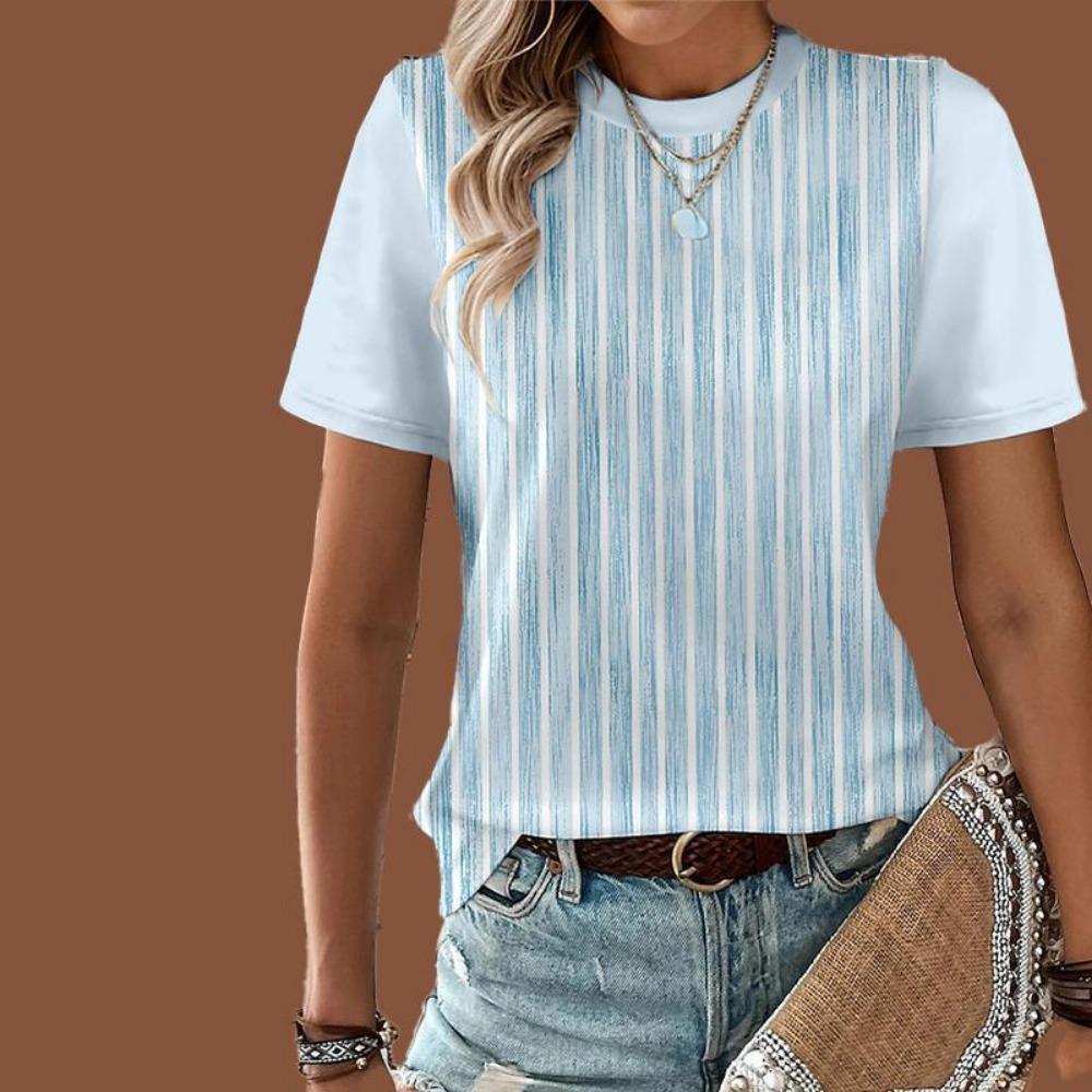 Fashion Stripes 3D Print T-Shirts Summer Women Casual O-Neck Short Sleeves T Shirt Street Y2k Harajuku Tees Tops Female Clothing
