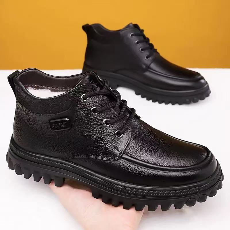 Winter new men's cotton shoes high-top velvet warm thick-soled snow boots middle-aged and elderly outdoor casual non-slip leather shoes