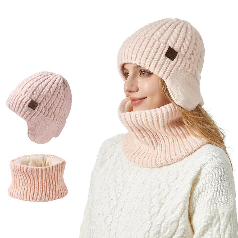 Winter Men's Women's Knitted Hat Scarf Two-piece Twist Ear Protection Warm Cap
