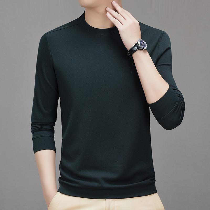 Herr Höst Revers Långärmad T-shirt Herr Mode Koreansk Stil Unga och Medelålders Casual Enkel Herr Undertröja