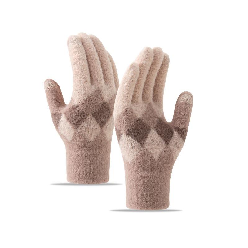 Imitation Mink Rhombus Knitted Plush Gloves Women's Cold Protection and Warmth Piled Thickened Cycling Gloves