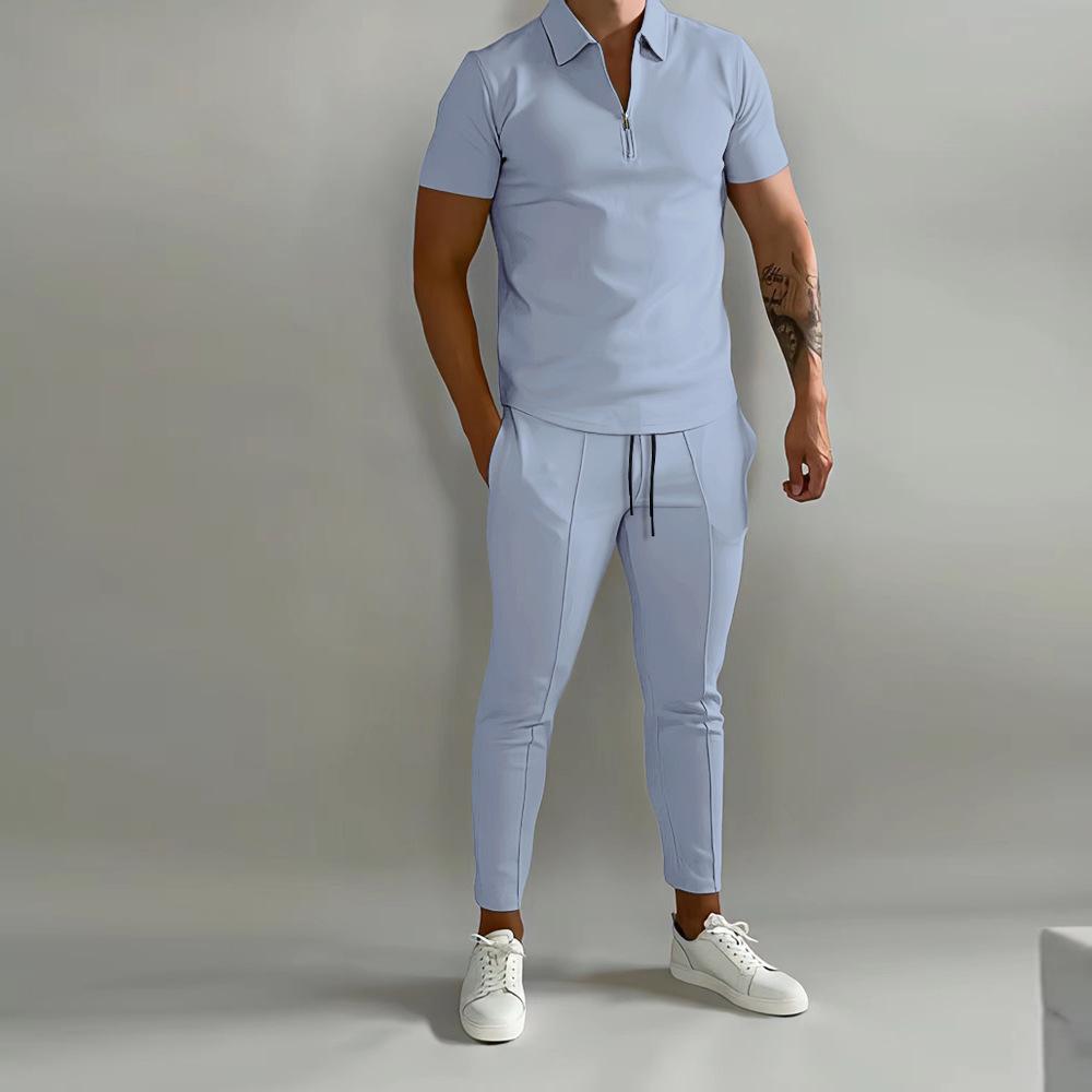 2025 Summer Slim Fit Men's Suit: Short Sleeve, Long Pants Casual Sports Set