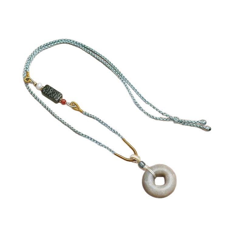 Natural Hetian Jade Agate Hand-Woven Lanyard Necklace Rope - Chinese Style Simple Pendant Rope