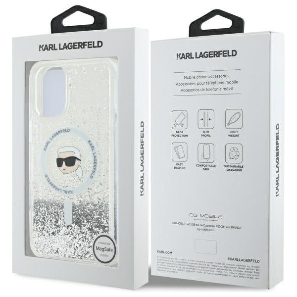 Karl Lagerfeld Klhmp16Slgkisgh Iphone 16 6.1 Hardcase Transparent Liquid Glitter Karl Head Magsafe