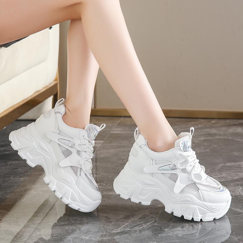 Fashion Breathable Mesh Platform Sneakers Women Spring Thick Bottom Non-Slip Casual Shoes Woman Lace-Up Chunky Sole Sports Shoes Ladies
