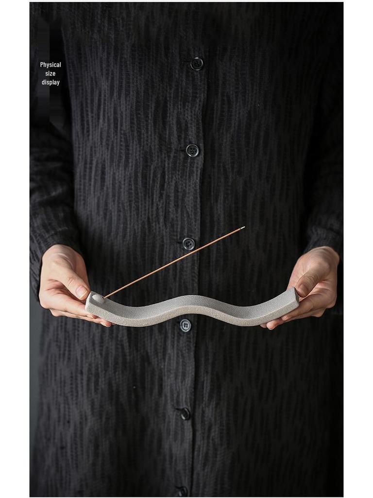 Creative Coarse Pottery Incense Holder - Reclining Sandalwood Burner & Ornament for Home or Office.