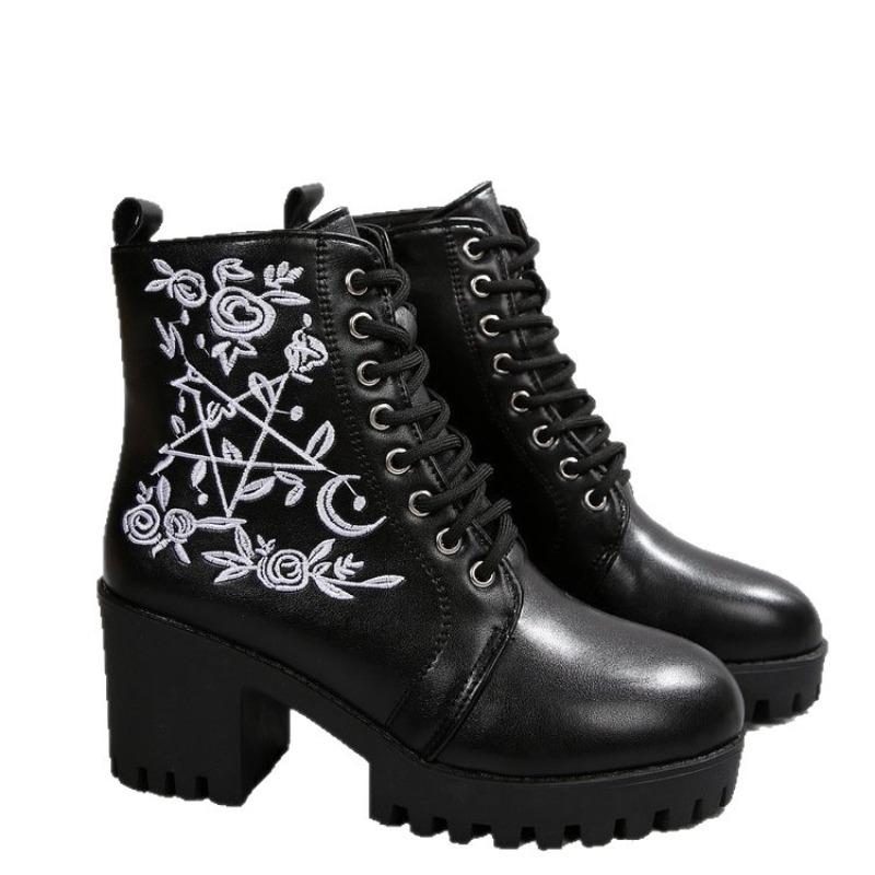 Buty na grubej podeszwie z polarem, Buty podwyższające, Wszechstronne sznurowane botki, Buty damskie