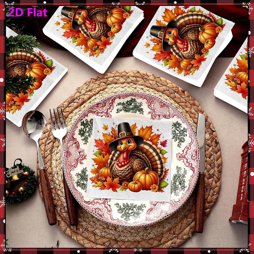 20pcs Disposable Napkins with Pumpkin, Turkey Pattern Print for Wedding,Parties,and Daily Use for Thanksgiving Fall Christmas Table Decoration