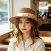 French Hepburn Style Flat Top Straw Hat Women's Summer Face Small Top Hat Big Brim Seaside Vacation Beach Sun Hat