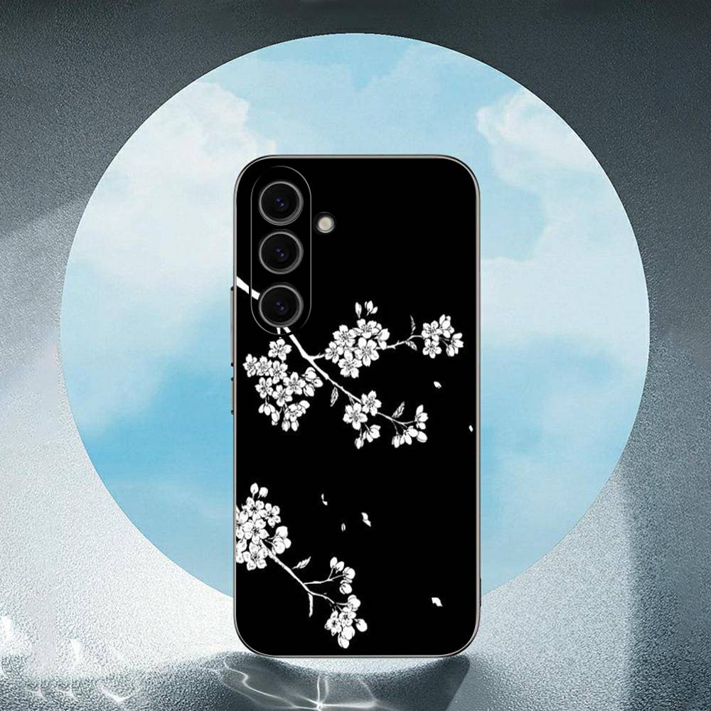 Black White Flower Luxury Black Phone Case For Samsung Galaxy S23 S24 S25 Ultra S22 Plus S21