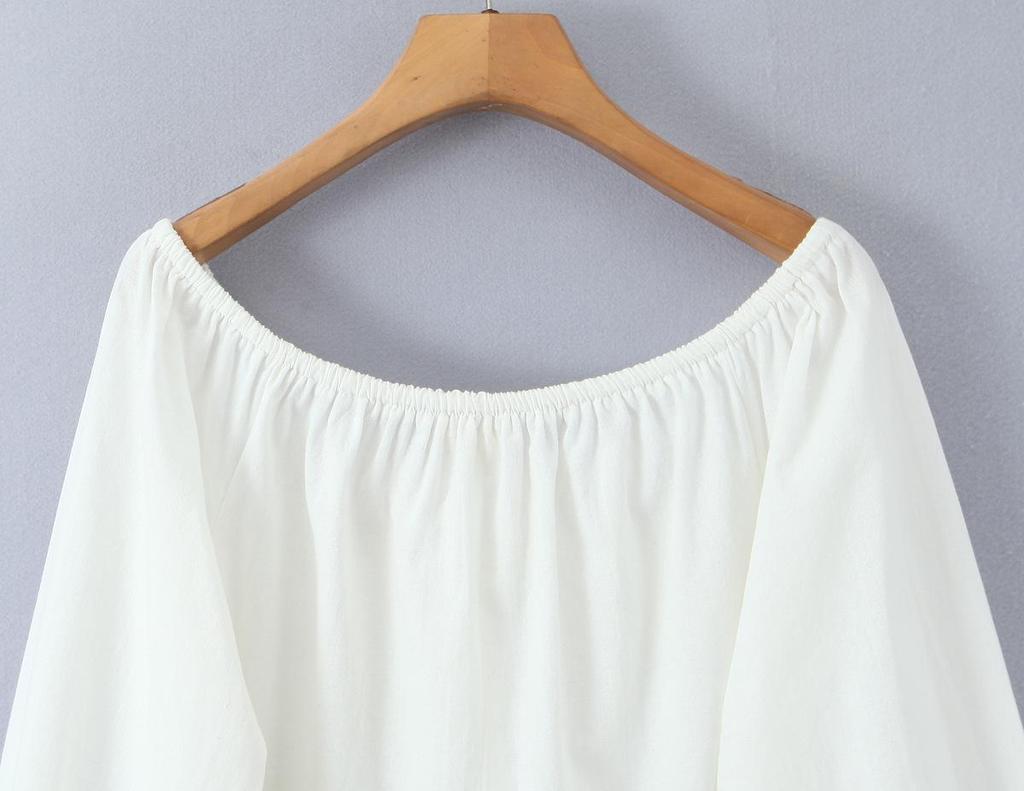 2025 Autumn European & American Style Women's White One-Shoulder Tie-Up Top