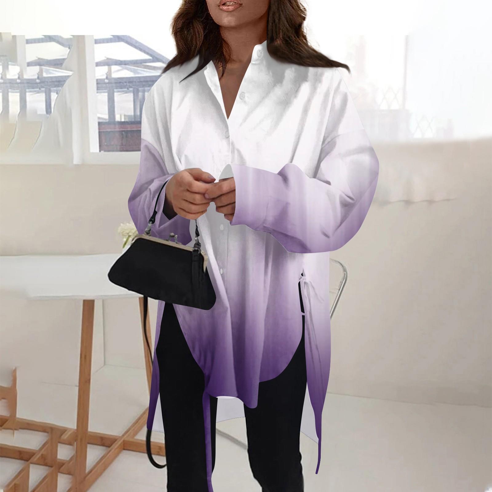 

Модная повседневная рубашка с градиентным принтом и отворотом с длинными рукавами для женщин S