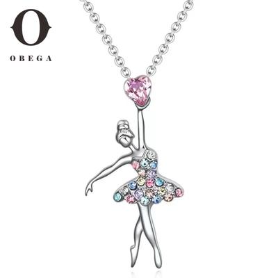 Obega Ballett Tänzerin Anhänger Halskette für Frauen Mehrfarbige Strass Halskette Kupferfarbene Gliederkette Schmuck