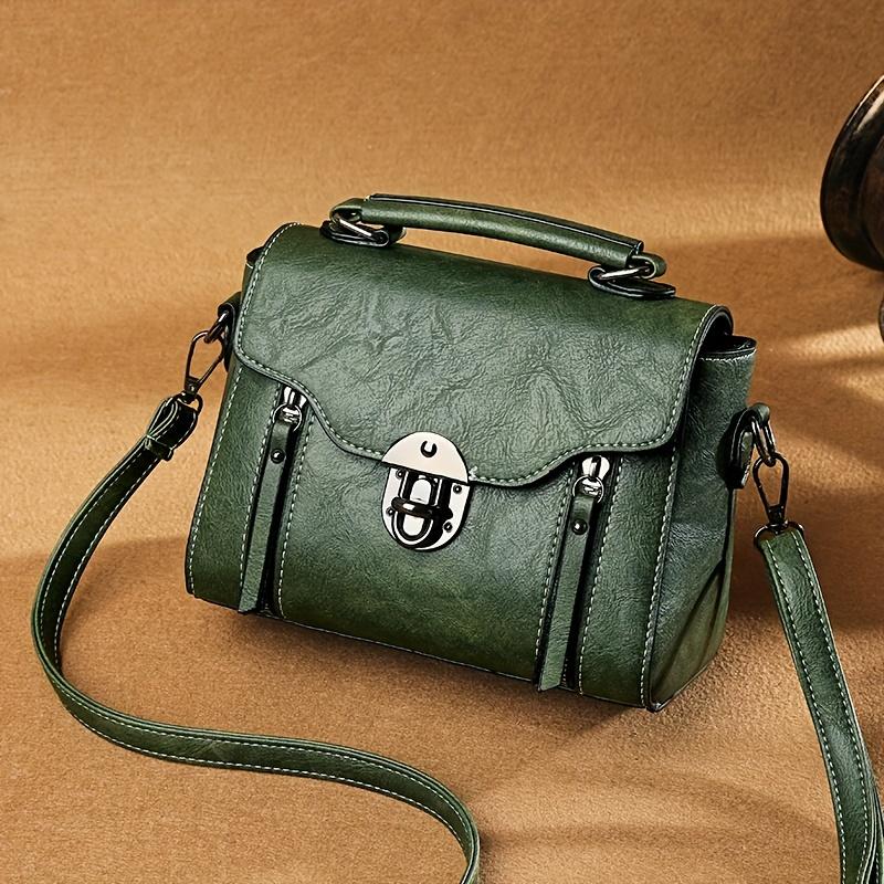 Trendy Flap Square Handbag, Buckle Decor Crossbody Bag, Women's Vintage Faux Leather Purse
