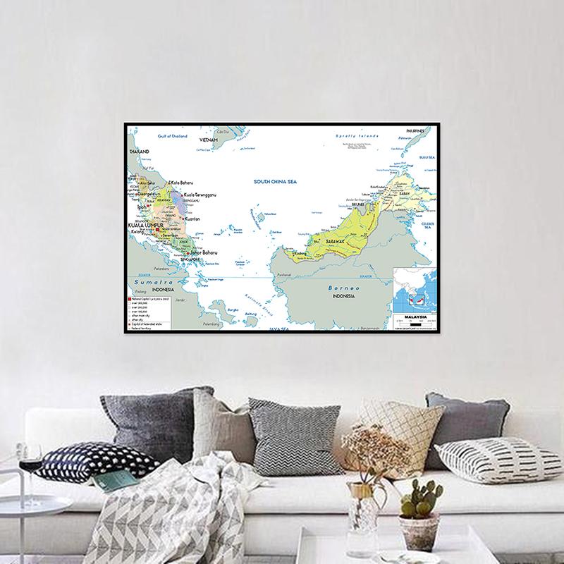 Administrative Map English Map Malaysia Map Canvas Painting Living Room Home Decoration Children School Supplies
