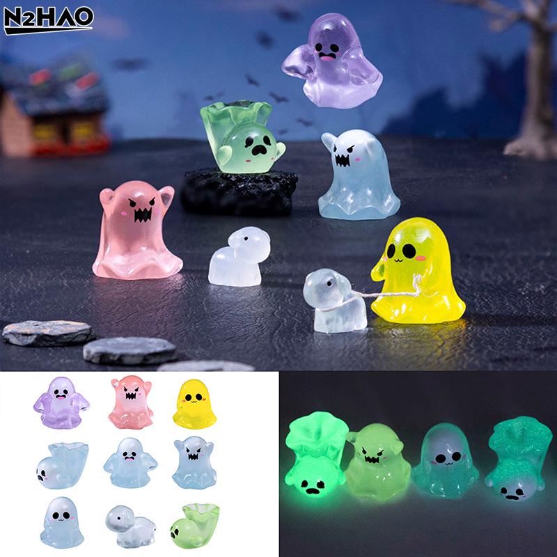 6/9/10Pc Resin Glowing Ghosts For Halloween Resin Decorations,Glow At Night Ghost Elf Ornament Micro Landscape Home Garden Decor