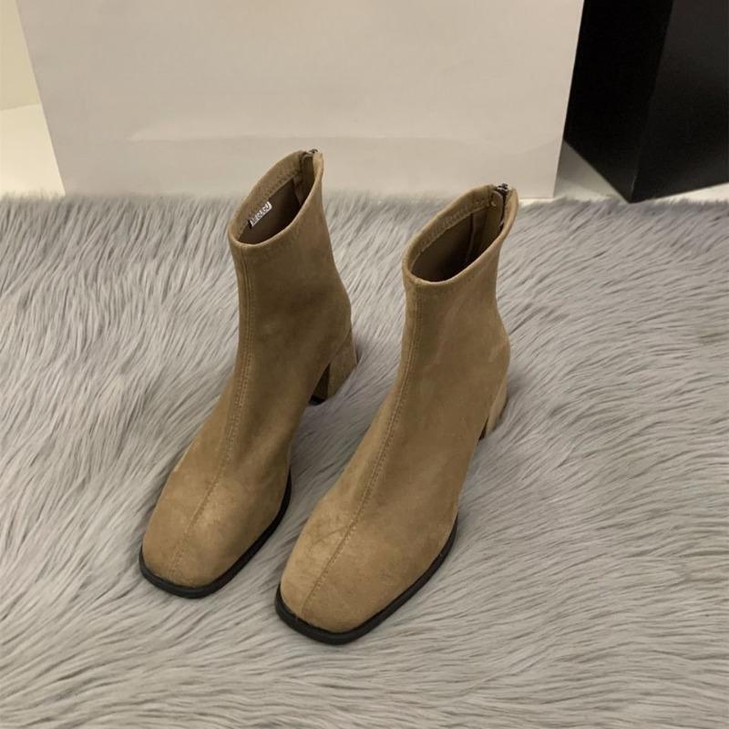 High-heeled Square-toe Short Boots for Women - Fall/winter Shoes, Versatile Shoes, Ankle Boots