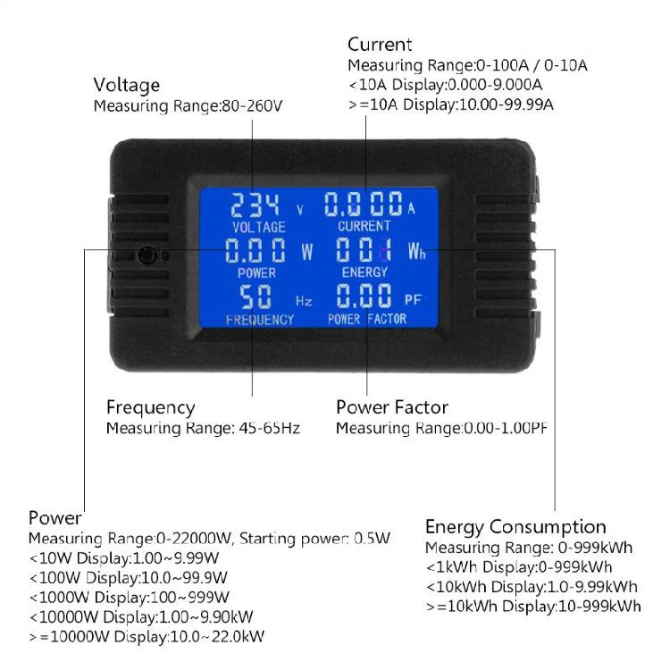 Voltmeter Ammeter Tester LCD Current Power Energy Battery Electricity Test Meter
