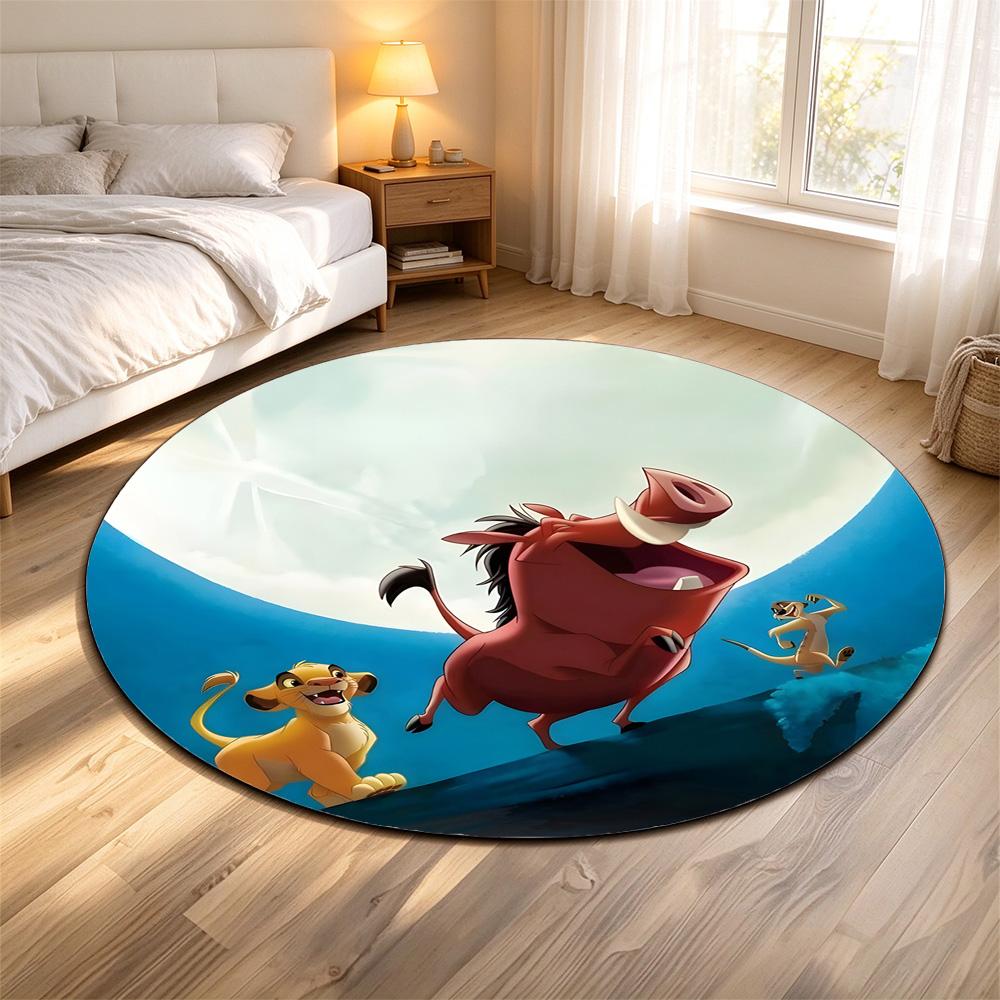 Round Rug Lion King Simba Pumbaa Timon Dancing Log Full Moon Night Blue Movie Fan Living Room Decor