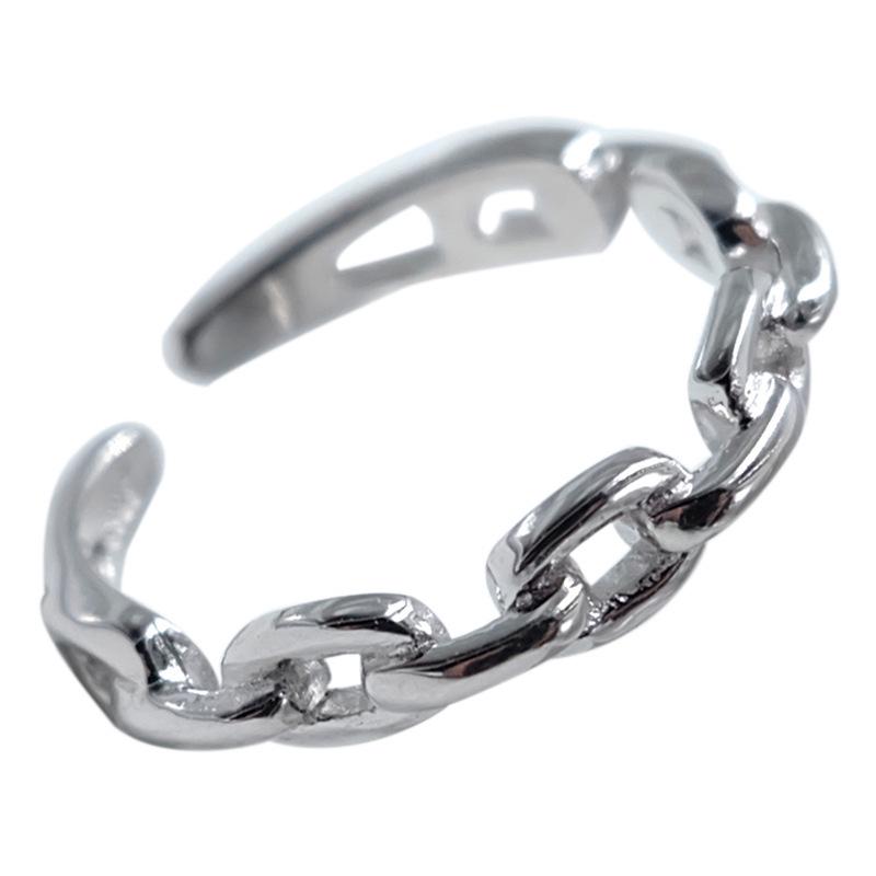 S925 Silver Plated Adjustable Women's Hollow Chain Link Ring