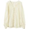 Sancai V-Neck Embroidered Lantern Sleeve Blouse