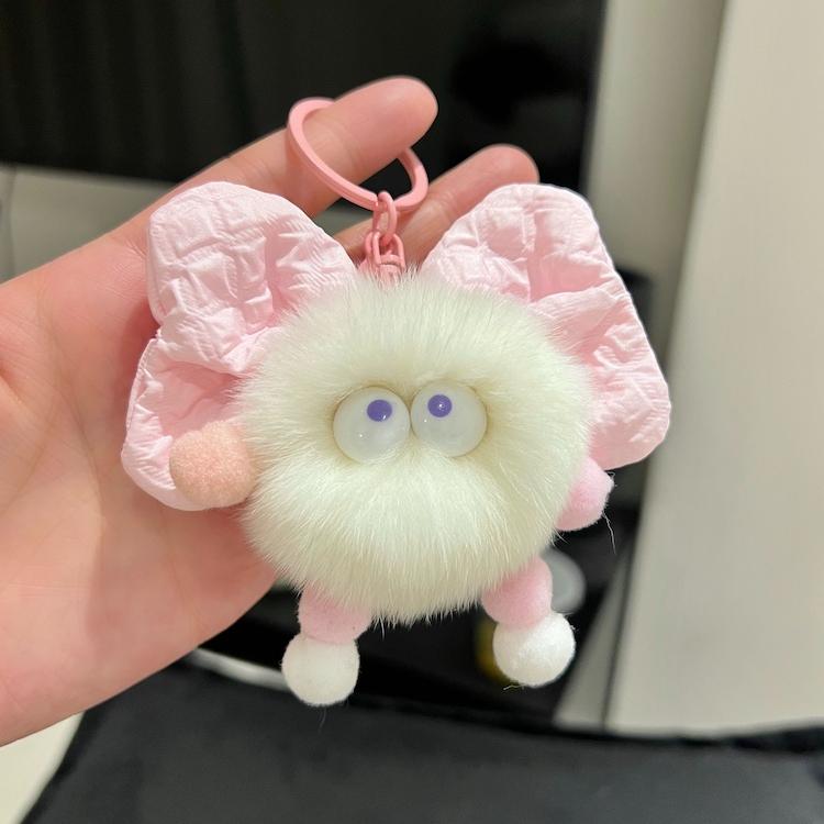 Cute Real Rabbit Hair Small Coal Ball Car Keychain Pendant Ins Internet Celebrity Cartoon High-end Pom-pom Bag Pendant