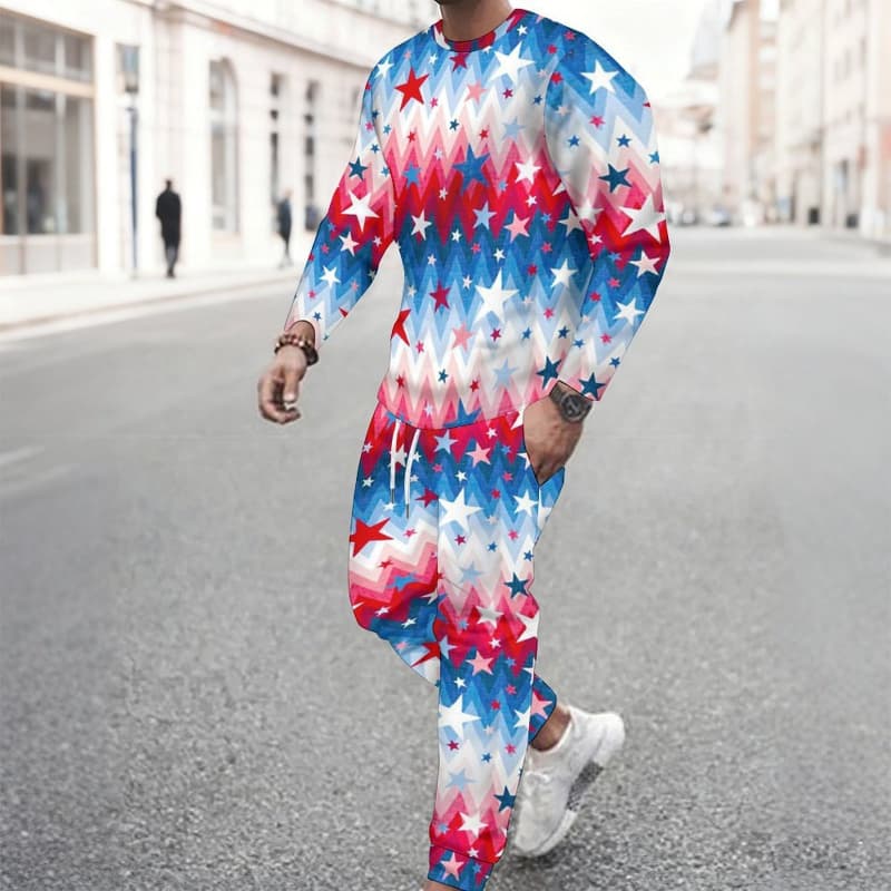 Pánský jarně-podzimní oblek s trendy potisky, vhodný pro každodenní nošení