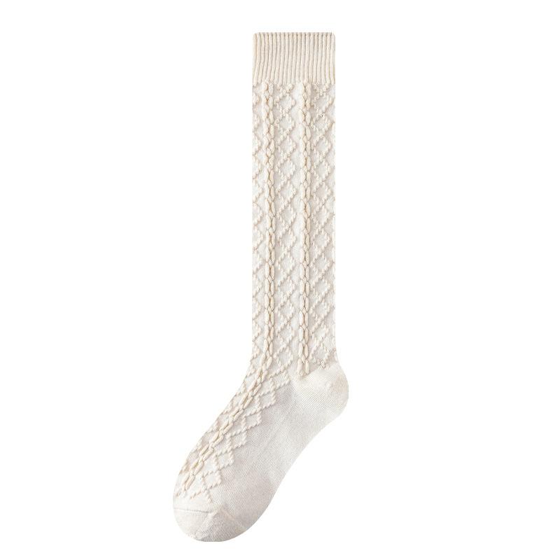 Female Autumn and Winter Retro All Match Pure Color Twist Calf Pile Socks