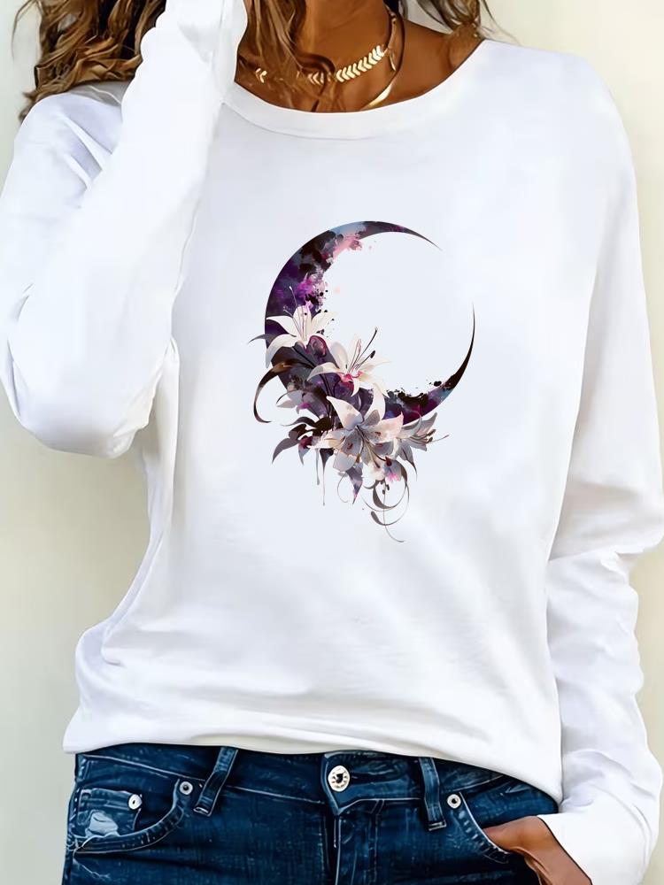 

(Asian Size) love heart watercolor trend Tee Lady Printed o-neck Long Sleeve T Shirt Women Female Clothing Casual Fashion Top Graphic T-shirts S