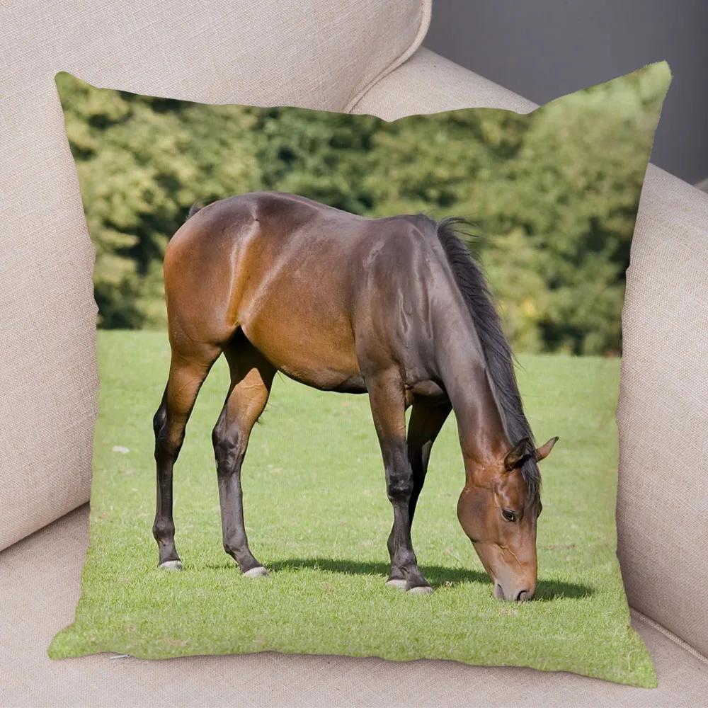 Wild Horse Cushion Cover Decor Animal Print Pillowcase  for Sofa Home Car Children Room Super Soft Plush Pillow Case 45x45cm