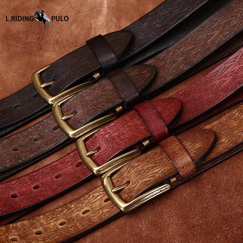 Personalized Carved Design Thickened Retro Genuine Leather Belt Men's First Layer Cowhide Casual Belt