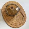 Heat-Resistant Oval Rattan Woven Placemat Handmade Non-Slip Table Mat Vintage Rustic Style Tableware Heat-Insulated Mat Dish