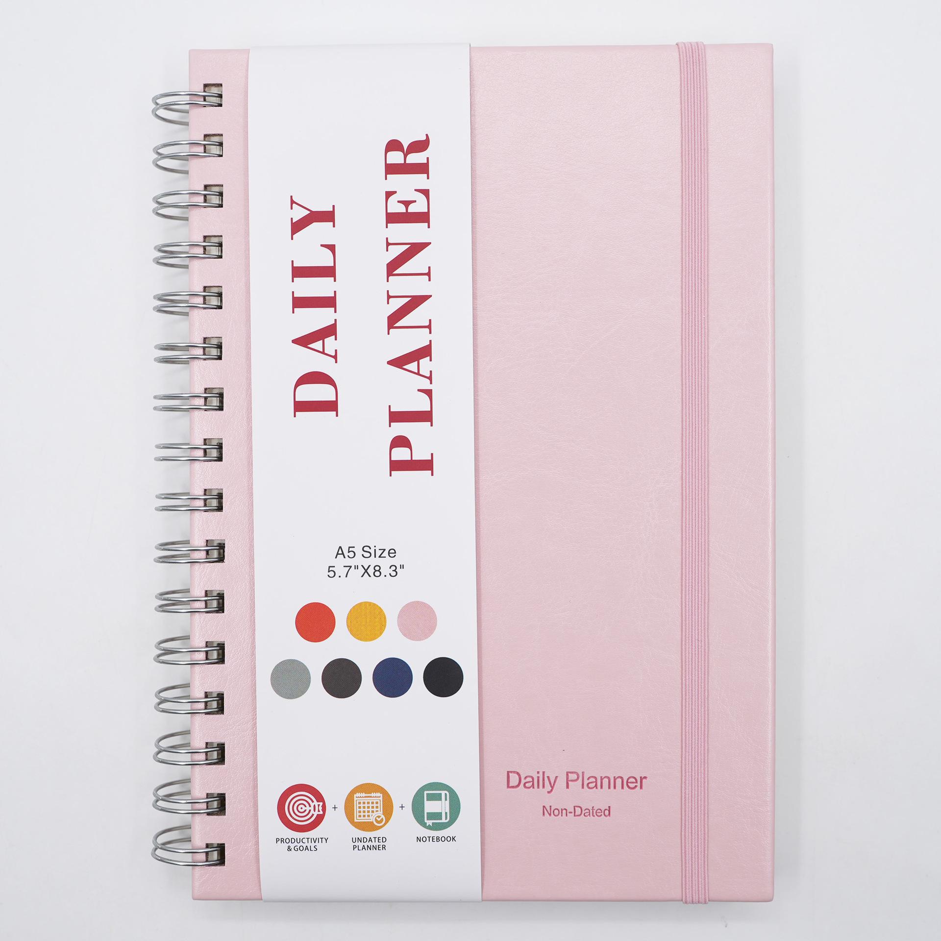 A5 Wire-O Bound Notebook with Strap - English Daily Planner Custom Schedule Notebook