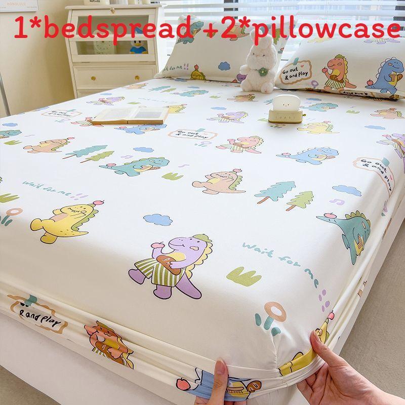 Dinosaur Dog Flower Bear Print Bedspread Set Cartoon Mattress Cover Protective