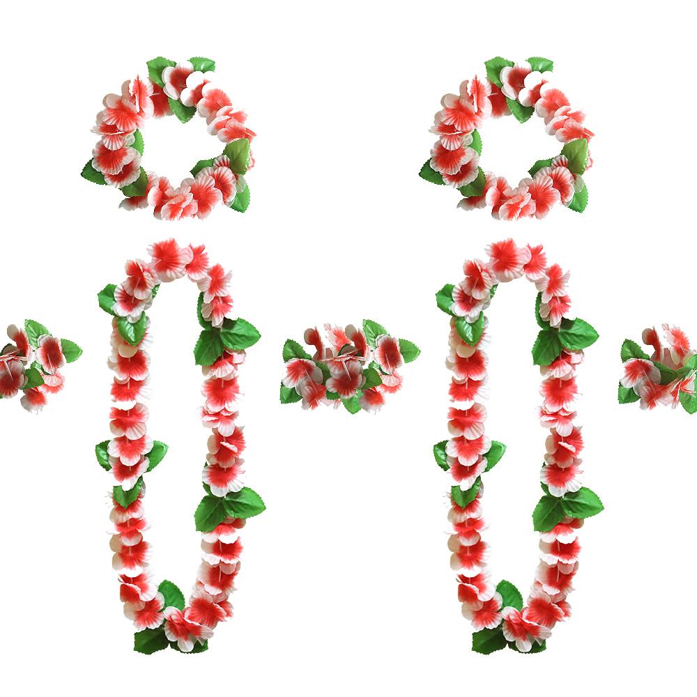 Hawaiian Leis Party Decorations, Hawaiian Flower Necklace Flowers Bracelets Headband, for Tropical Hawaiian Party Theme Beach Party