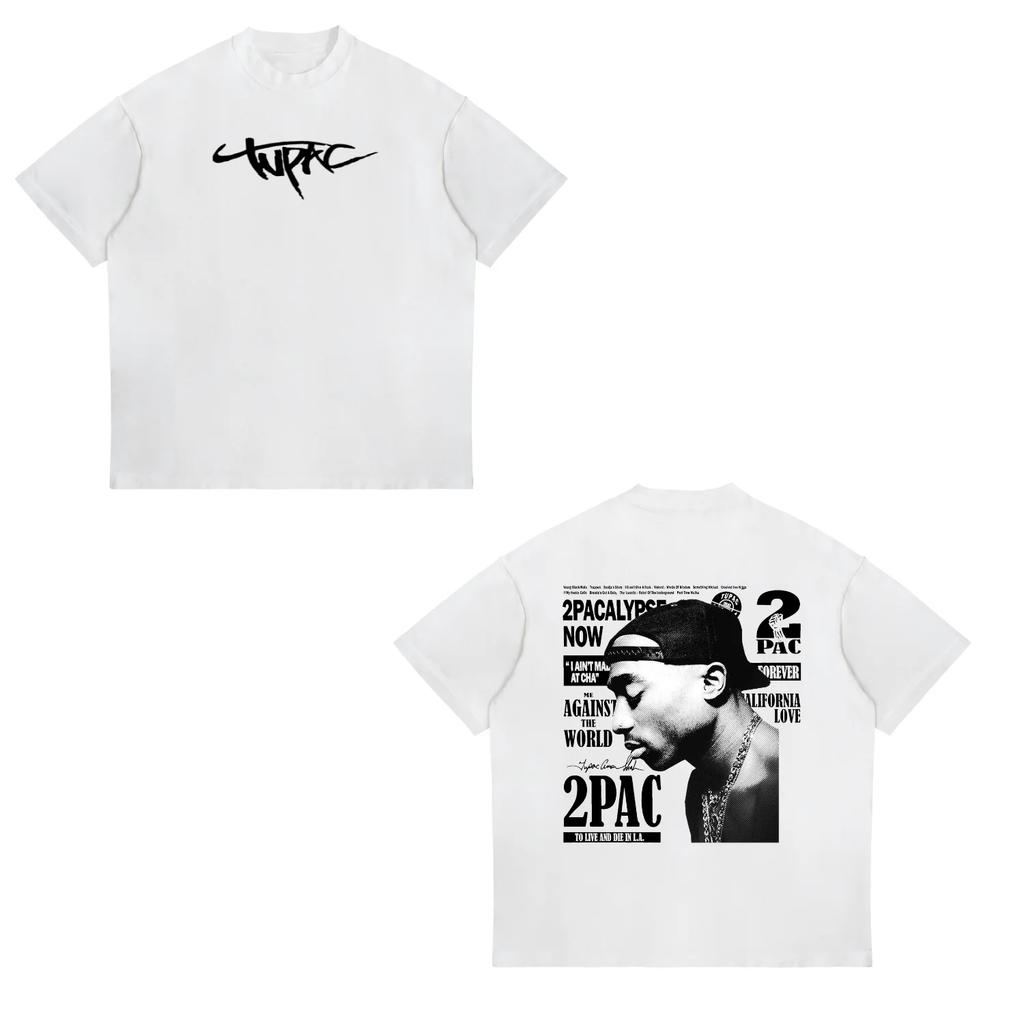 Camiseta Oversized com Manga de Rap Singer Tupac 2pac Hiphop Streetwear Moda Verão 2025 Unissex e Feminina Infantil Algodão
