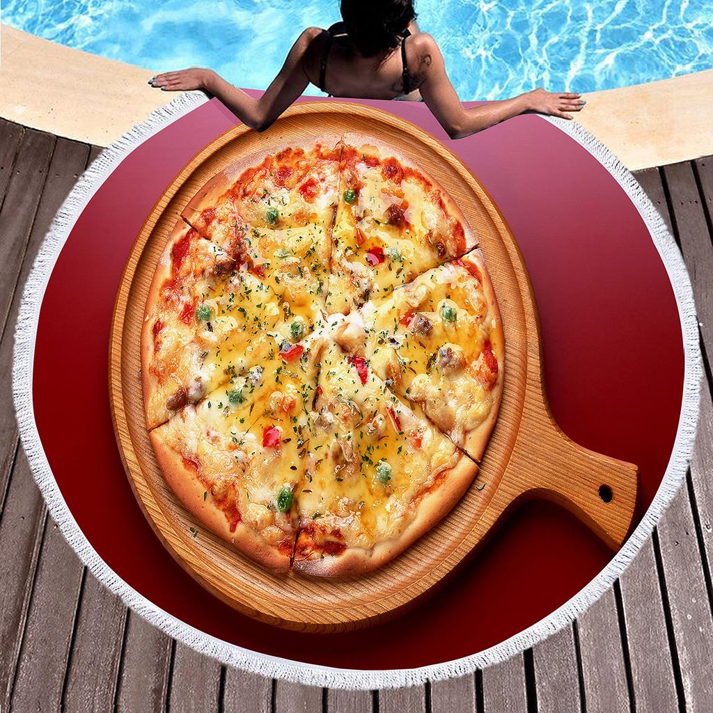 Round Beach Towel Delicious Pizza Pattern Round Beach Blanket Large Lightweight Beach Towel Quick Dry Absorbent Soft Pool Towel