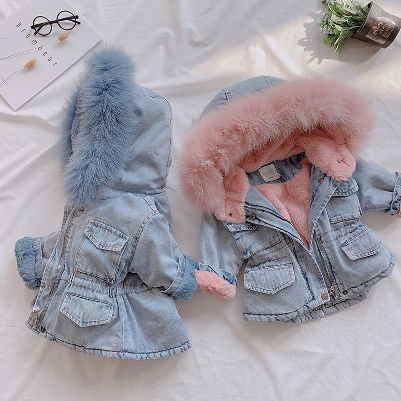 Giacca di Jeans Invernale da Bambina con Velluto Caldo e Spesso Cappotto Outwear per Bambina Toddler Parka per Bambina Neonato