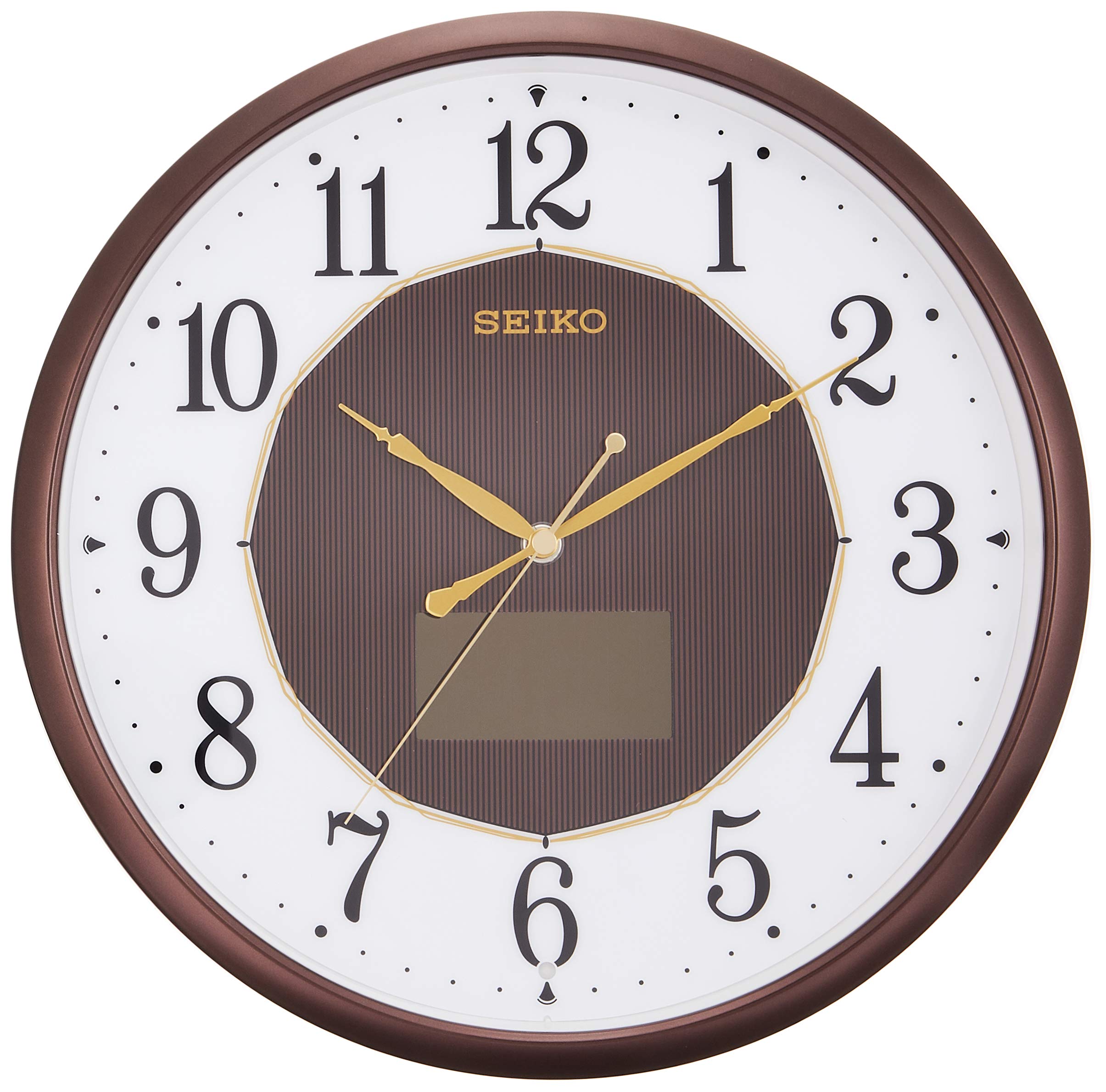 Seiko Clock SF241B Wall Hybrid Radio Brown Metallic Clock, Solar, Controlled, Analog,